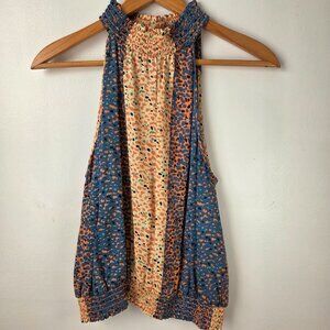 NWT ANGIE BOHO FLORAL HIGH NECK HALTER TANK TOP SIZE L